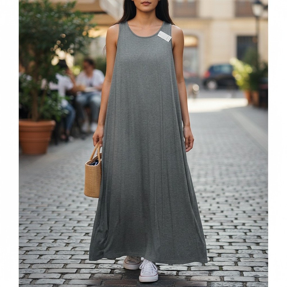 Suzanne Betro Simple Gray Sleeveless Maxi Dress 1X (42"X51") Heather Grey NWT